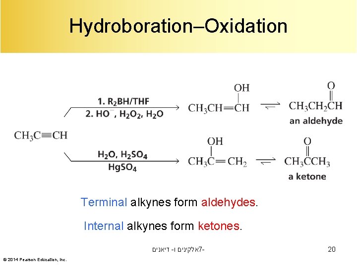 Hydroboration–Oxidation Terminal alkynes form aldehydes. Internal alkynes form ketones. דיאנים - אלקינים ו 7©