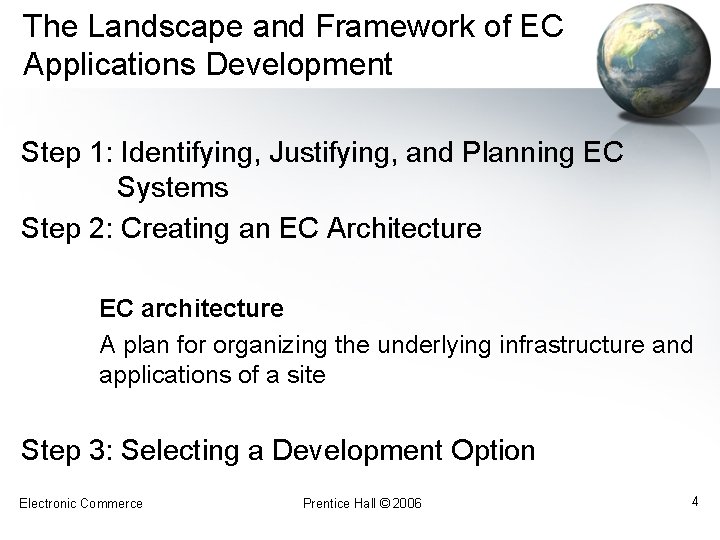The Landscape and Framework of EC Applications Development Step 1: Identifying, Justifying, and Planning