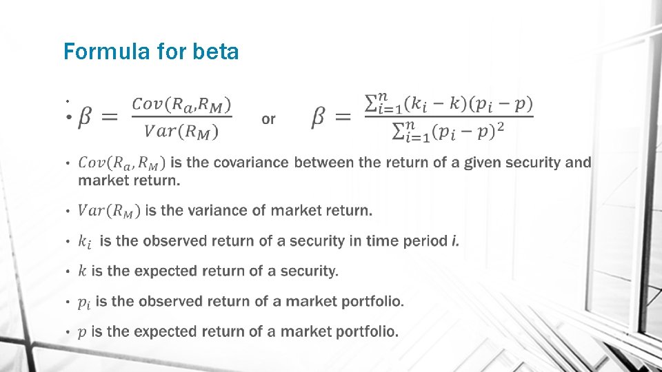 Formula for beta • 