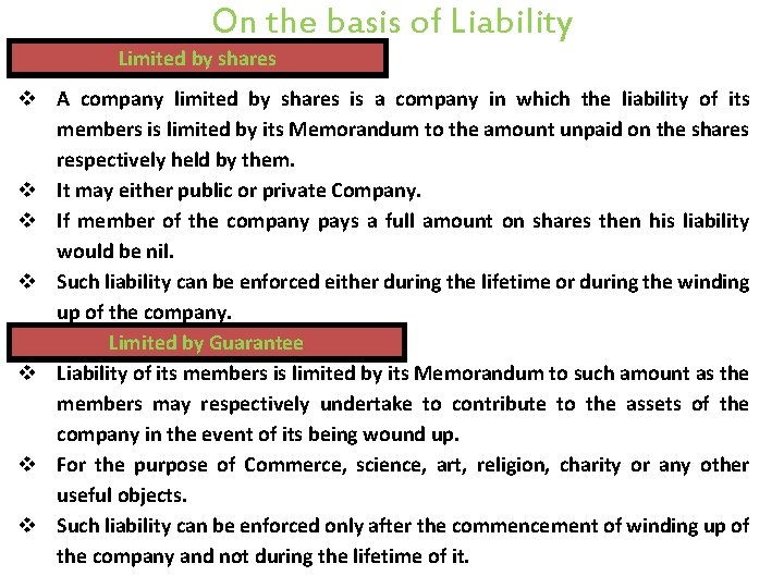 On the basis of Liability Limited by shares v A company limited by shares