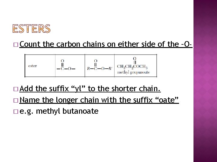 � Count � Add the carbon chains on either side of the –O- the
