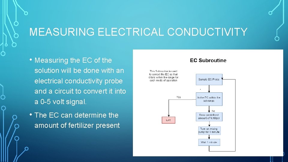 MEASURING ELECTRICAL CONDUCTIVITY • Measuring the EC of the solution will be done with