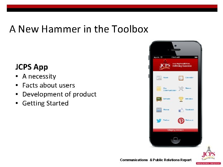 A New Hammer in the Toolbox JCPS App • • A necessity Facts about