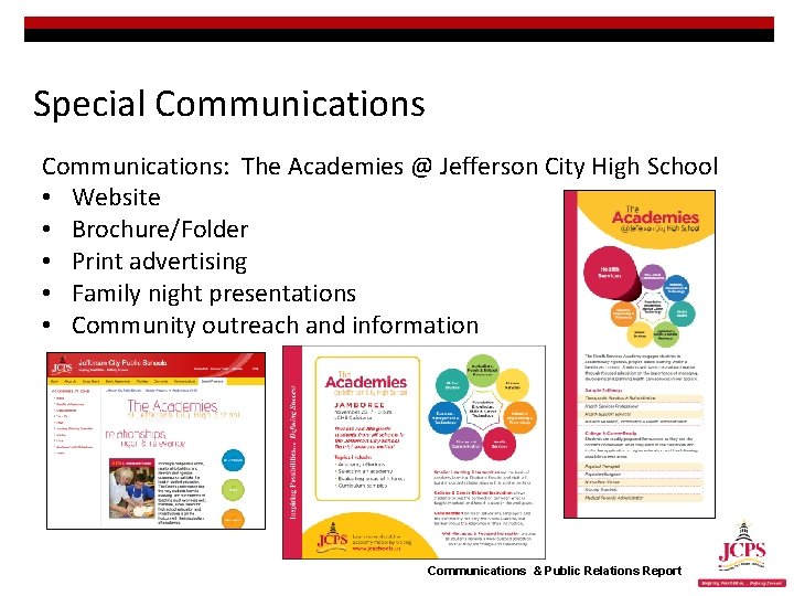 Special Communications: The Academies @ Jefferson City High School • Website • Brochure/Folder •