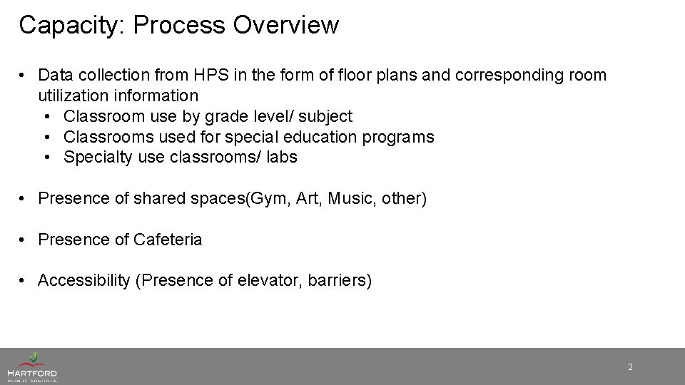 Capacity: Process Overview • Data collection from HPS in the form of floor plans