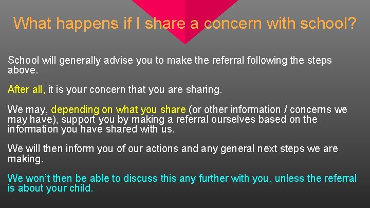 What happens if I share a concern with school? School will generally advise you