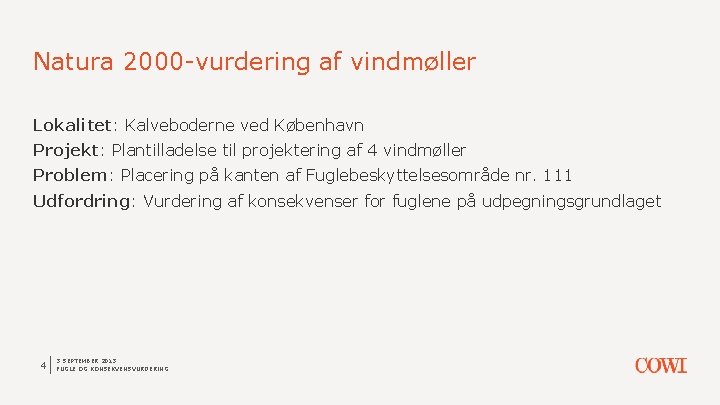 Natura 2000 -vurdering af vindmøller Lokalitet: Kalveboderne ved København Projekt: Plantilladelse til projektering af
