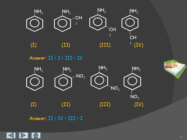 NH 2 CH 3 (I) (II) CH (III) 3 (IV) Answer: II < III