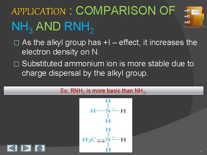 APPLICATION : COMPARISON OF NH 3 AND RNH 2 As the alkyl group has