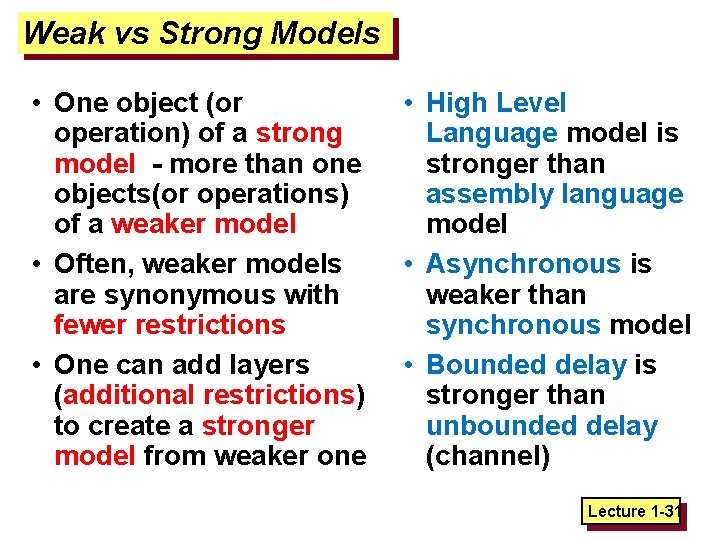 Weak vs Strong Models • One object (or operation) of a strong model -