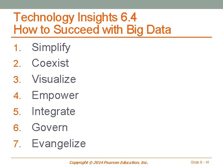 Technology Insights 6. 4 How to Succeed with Big Data 1. 2. 3. 4.