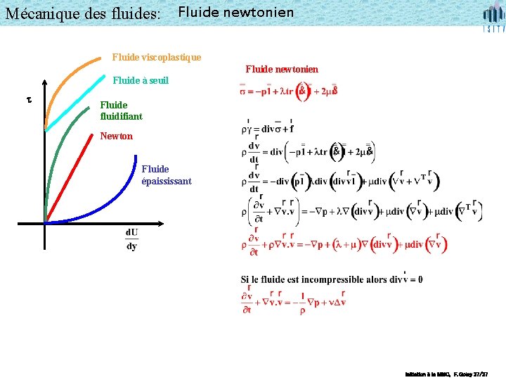 Mécanique des fluides: Fluide newtonien Fluide viscoplastique Fluide newtonien Fluide à seuil t Fluide