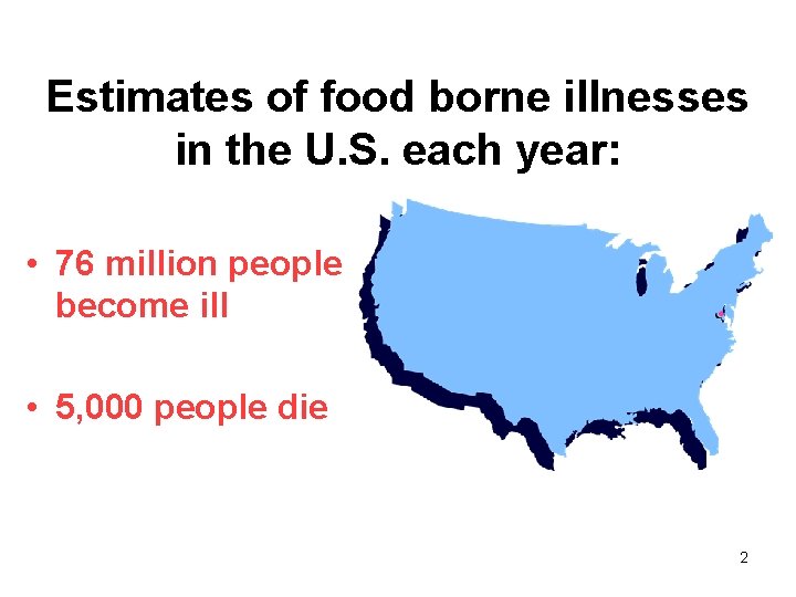 Estimates of food borne illnesses in the U. S. each year: • 76 million