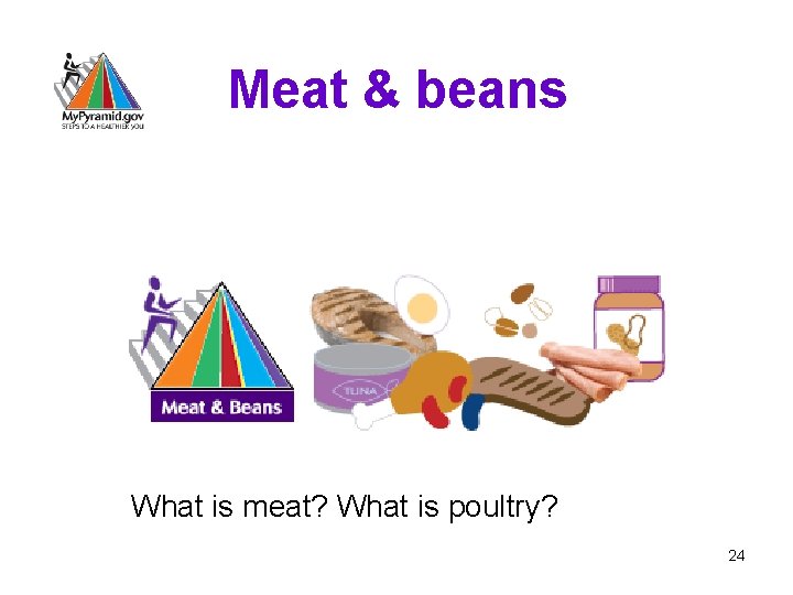 Meat & beans What is meat? What is poultry? 24 