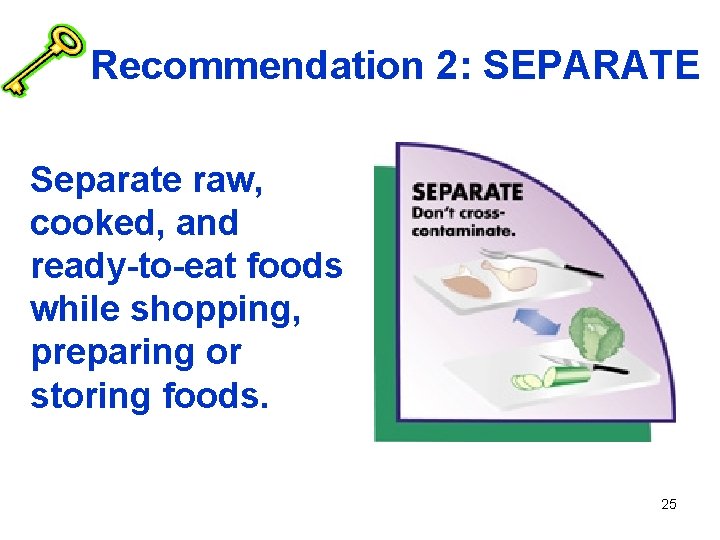 Recommendation 2: SEPARATE Separate raw, cooked, and ready-to-eat foods while shopping, preparing or storing