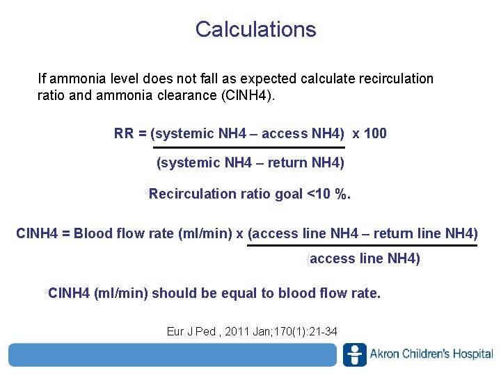 Calculations If ammonia level does not fall as expected calculate recirculation ratio and ammonia