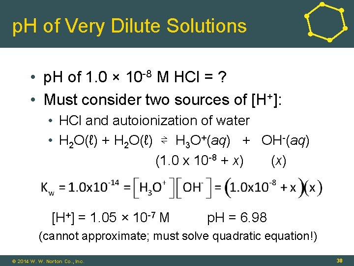 p. H of Very Dilute Solutions • p. H of 1. 0 × 10