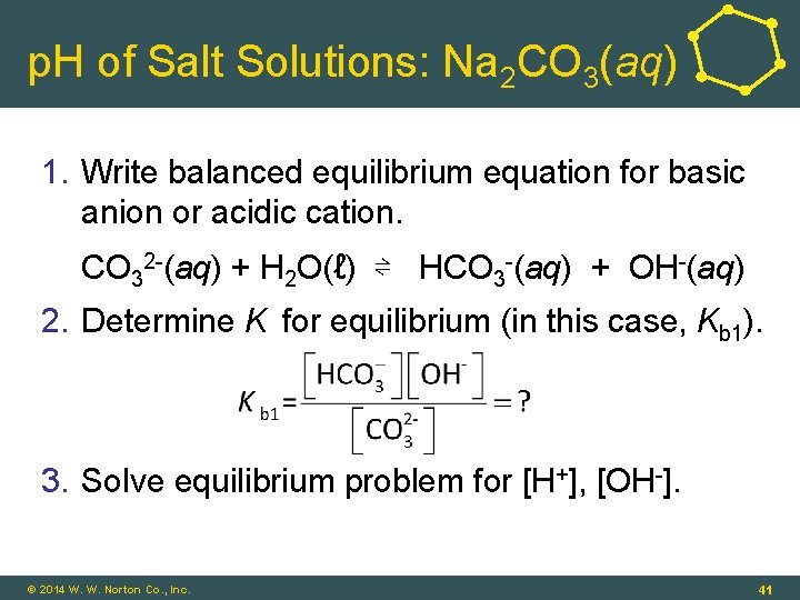 p. H of Salt Solutions: Na 2 CO 3(aq) 1. Write balanced equilibrium equation