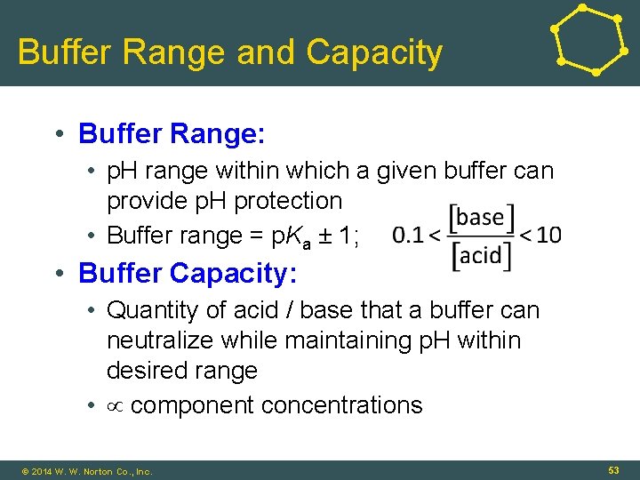 Buffer Range and Capacity • Buffer Range: • p. H range within which a