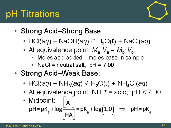 p. H Titrations • Strong Acid–Strong Base: • HCl(aq) + Na. OH(aq) ⇌ H