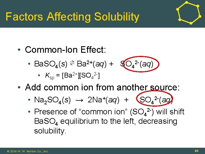 Factors Affecting Solubility • Common-Ion Effect: • Ba. SO 4(s) ⇌ Ba 2+(aq) +