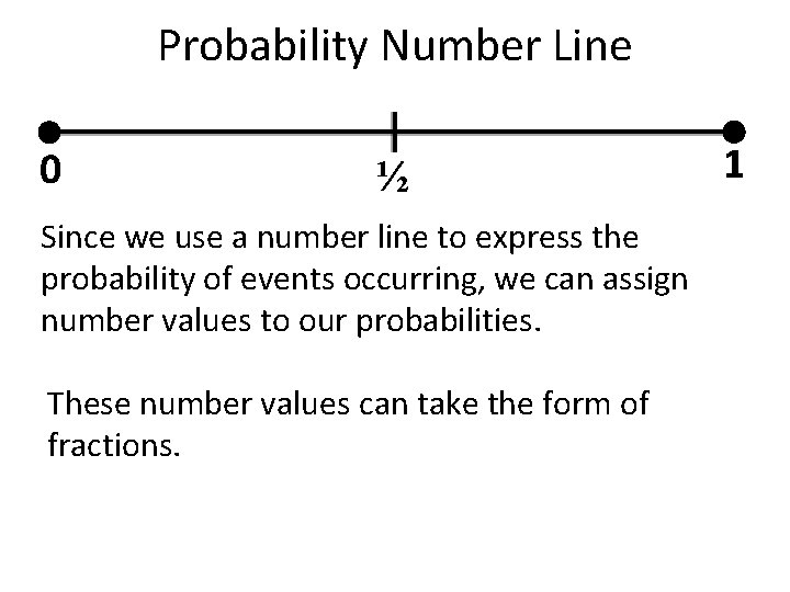 Probability Number Line 0 ½ Since we use a number line to express the Probability Number Line 0 ½ Since we use a number line to express the