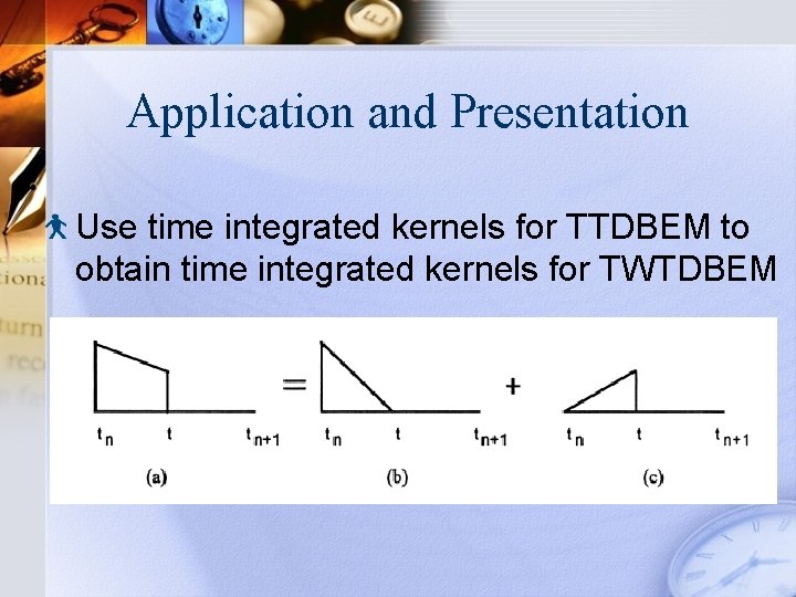 Application and Presentation Use time integrated kernels for TTDBEM to obtain time integrated kernels
