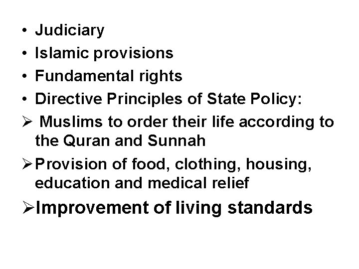  • Judiciary • Islamic provisions • Fundamental rights • Directive Principles of State