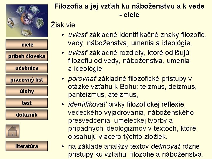 ciele príbeh človeka učebnica pracovný list úlohy test dotazník literatúra Filozofia a jej vzťah