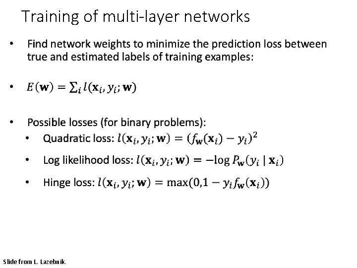 Training of multi-layer networks • Slide from L. Lazebnik. 