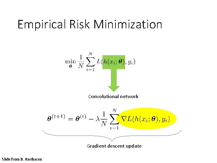 Empirical Risk Minimization Convolutional network Gradient descent update Slide from B. Hariharan 