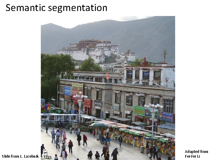 Semantic segmentation Slide from L. Lazebnik. Adapted from Fei-Fei Li 