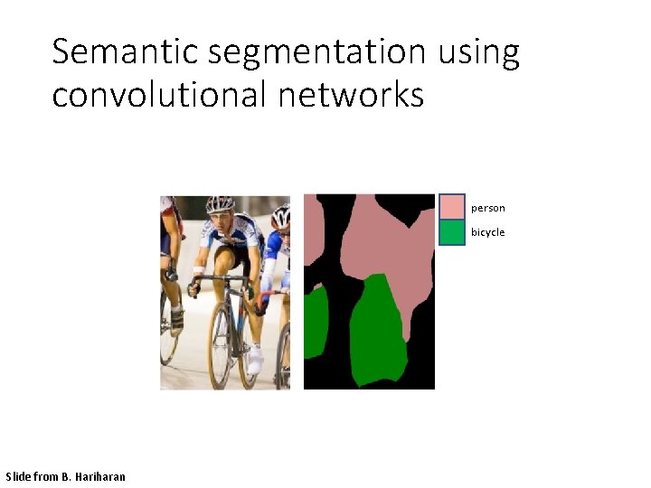 Semantic segmentation using convolutional networks person bicycle Slide from B. Hariharan 