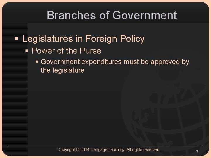 Branches of Government § Legislatures in Foreign Policy § Power of the Purse §