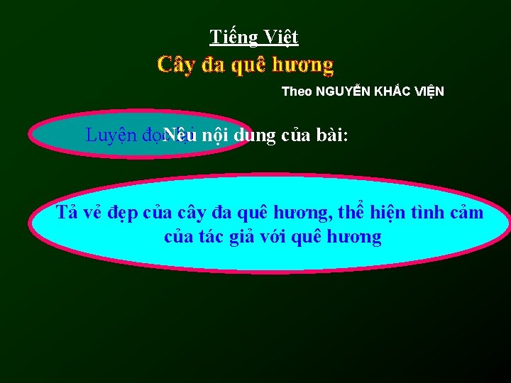 Tiếng Việt Theo NGUYỄN KHẮC VIỆN Luyện đọc. Nêu lại nội dung của bài: