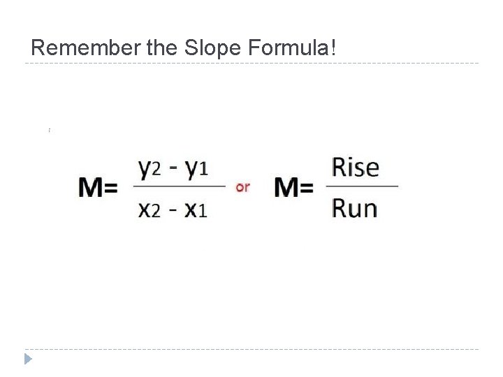 Remember the Slope Formula! Remember the Slope Formula!