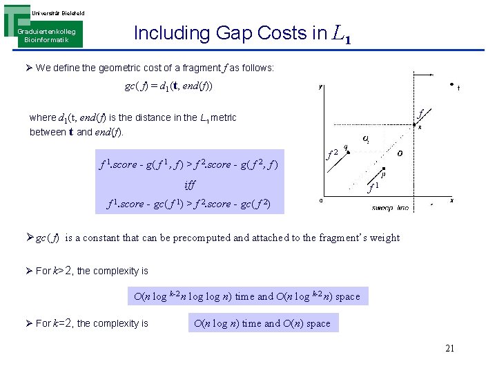 Universität Bielefeld Including Gap Costs in L 1 Graduiertenkolleg Bioinformatik Ø We define the