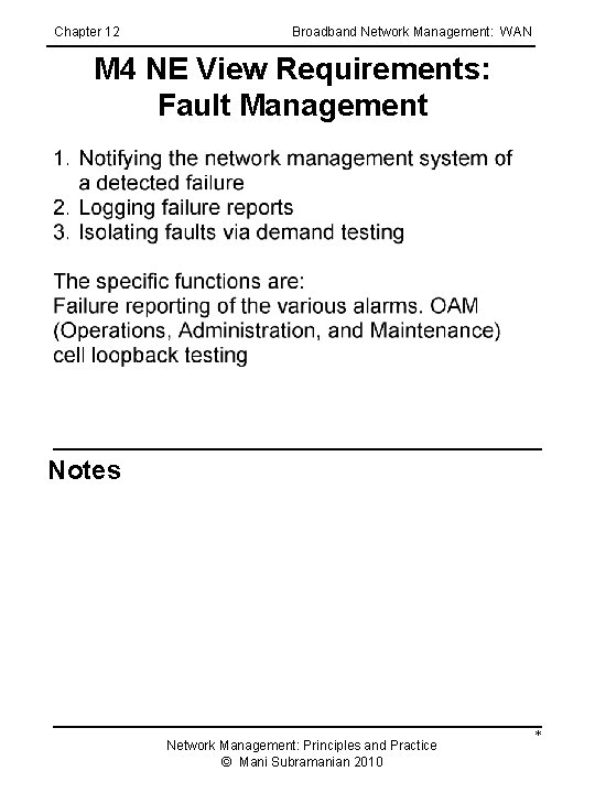 Chapter 12 Broadband Network Management: WAN M 4 NE View Requirements: Fault Management Notes