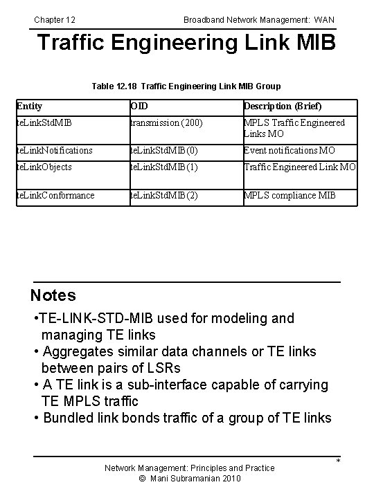 Chapter 12 Broadband Network Management: WAN Traffic Engineering Link MIB Table 12. 18 Traffic