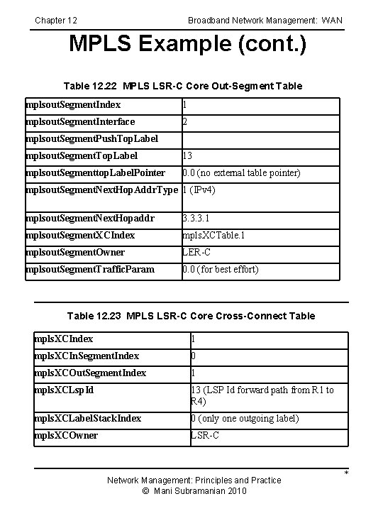 Chapter 12 Broadband Network Management: WAN MPLS Example (cont. ) Table 12. 22 MPLS