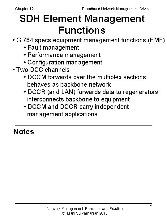 Chapter 12 Broadband Network Management: WAN SDH Element Management Functions • G. 784 specs