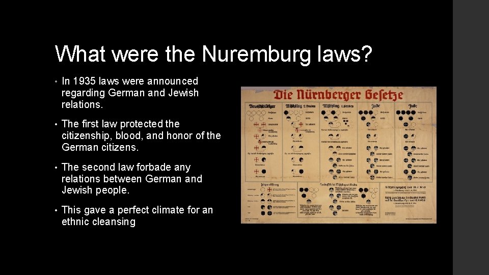 What were the Nuremburg laws? • In 1935 laws were announced regarding German and