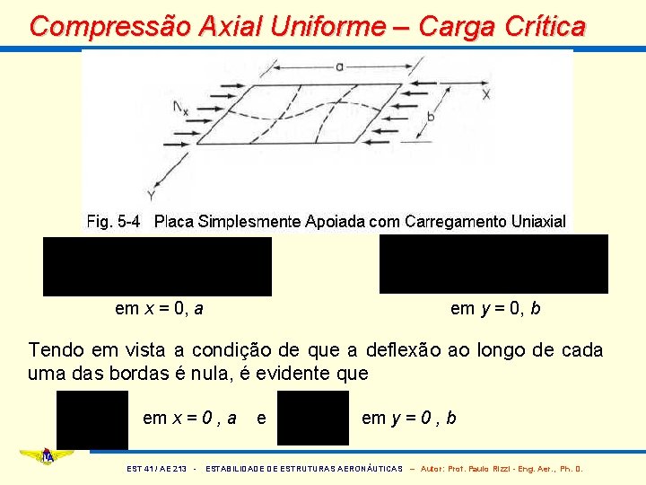 Compressão Axial Uniforme – Carga Crítica em x = 0, a em y =