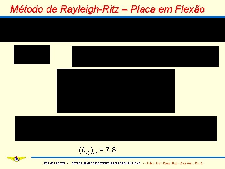 Método de Rayleigh-Ritz – Placa em Flexão (kx 0)cr = 7, 8 EST 41