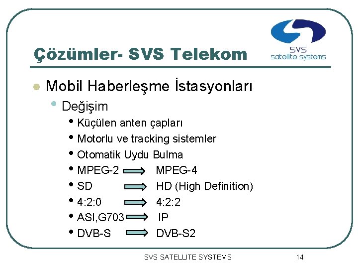 Çözümler- SVS Telekom l Mobil Haberleşme İstasyonları • Değişim • Küçülen anten çapları •