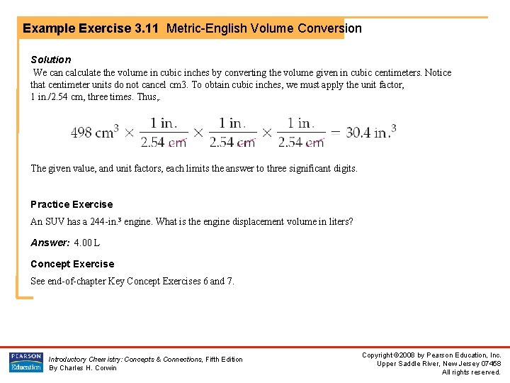 Example Exercise 3. 11 Metric-English Volume Conversion Solution We can calculate the volume in