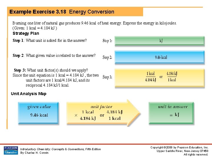 Example Exercise 3. 18 Energy Conversion Burning one liter of natural gas produces 9.