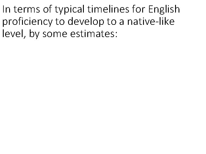 In terms of typical timelines for English proficiency to develop to a native-like level,