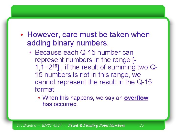  • However, care must be taken when adding binary numbers. • Because each