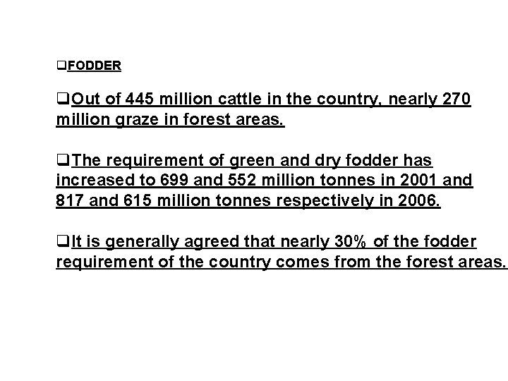 q. FODDER q. Out of 445 million cattle in the country, nearly 270 million